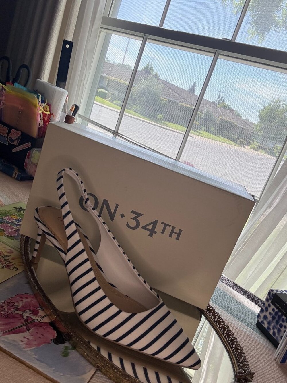 On 34th Monikaa Striped Slingback Pumps – Navy & White – Sz 7.5M